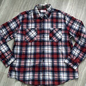 Vintage Van Cort Flannel Shirt Mens Large Plaid Red Blue 100% Cotton With Tag